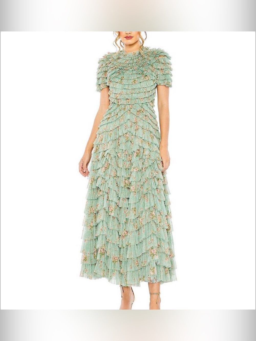 Mac Duggal Maxi Tiered Floral Tulle Dress